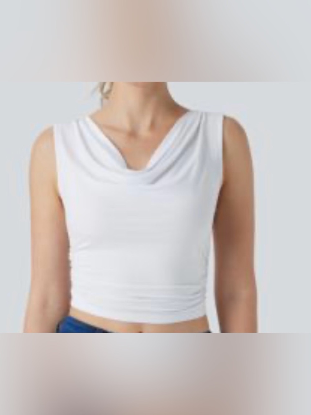 Halara Cowl Neck Sleeveless Ruched Cropped Casual Top Size XL White